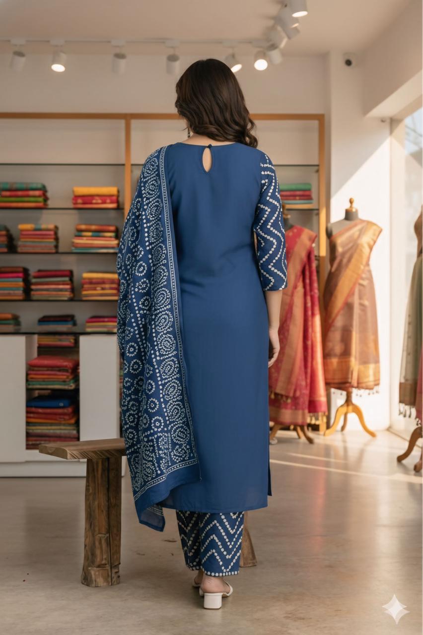 Bna Bnaya Cotton Bandhani Straight Pant Set