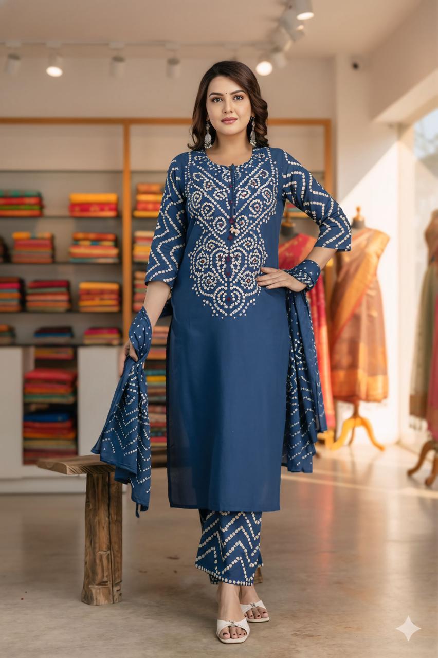 Bna Bnaya Cotton Bandhani Straight Pant Set