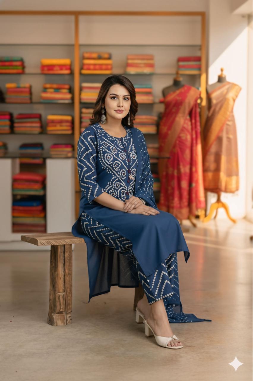 Bna Bnaya Cotton Bandhani Straight Pant Set