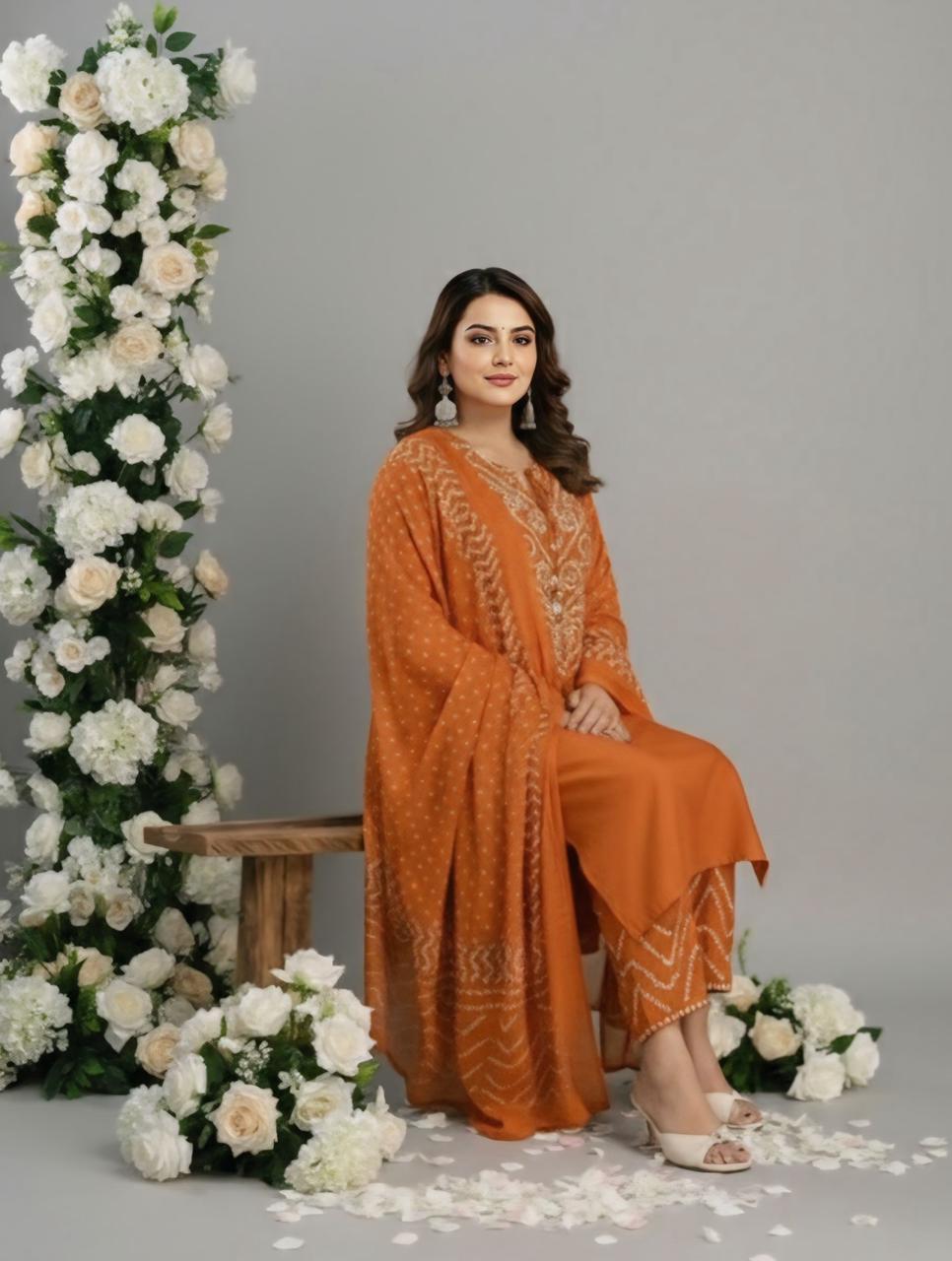 Bna Bnaya Cotton Bandhani Straight Pant Set