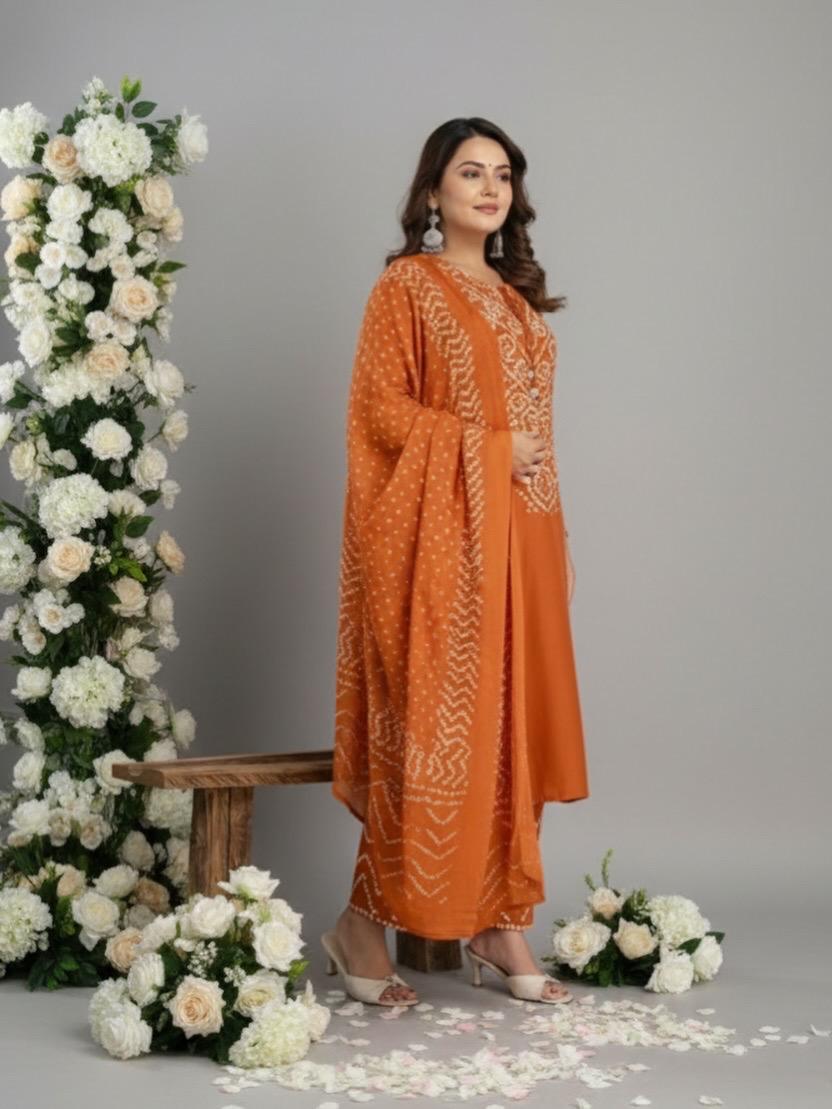 Bna Bnaya Cotton Bandhani Straight Pant Set