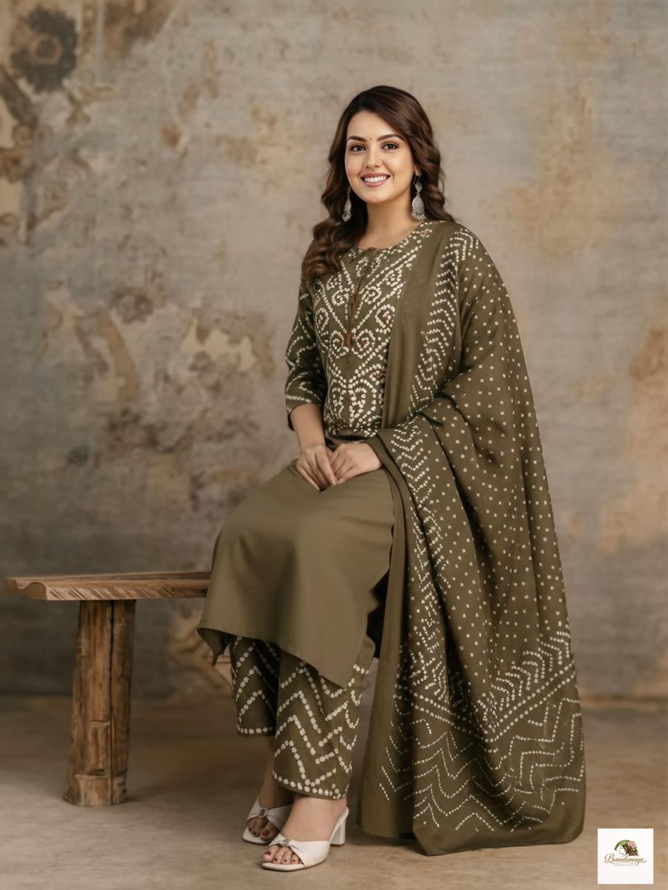 Bna Bnaya Cotton Bandhani Straight Pant Set