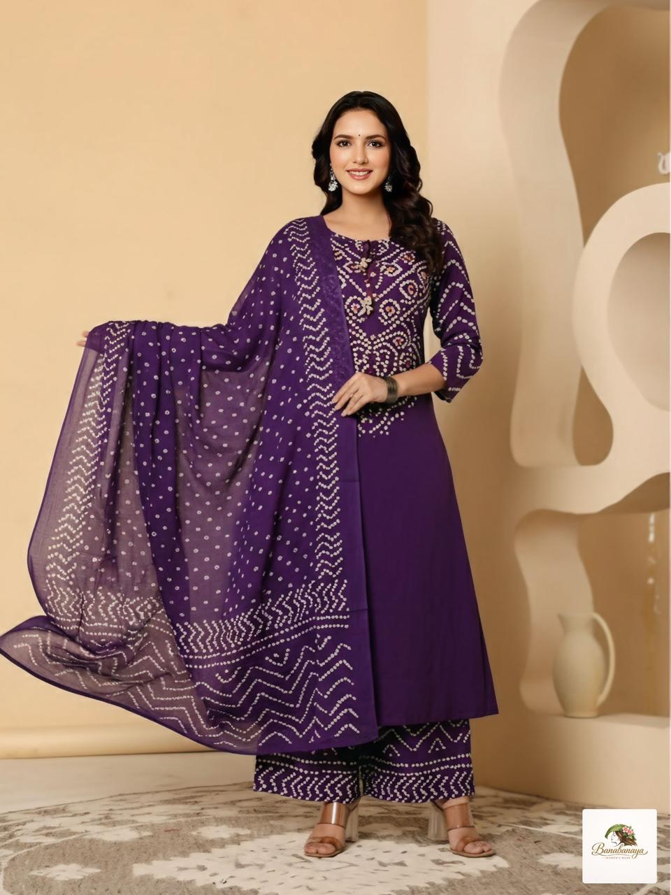 Bna Bnaya Cotton Bandhani Straight Pant Set