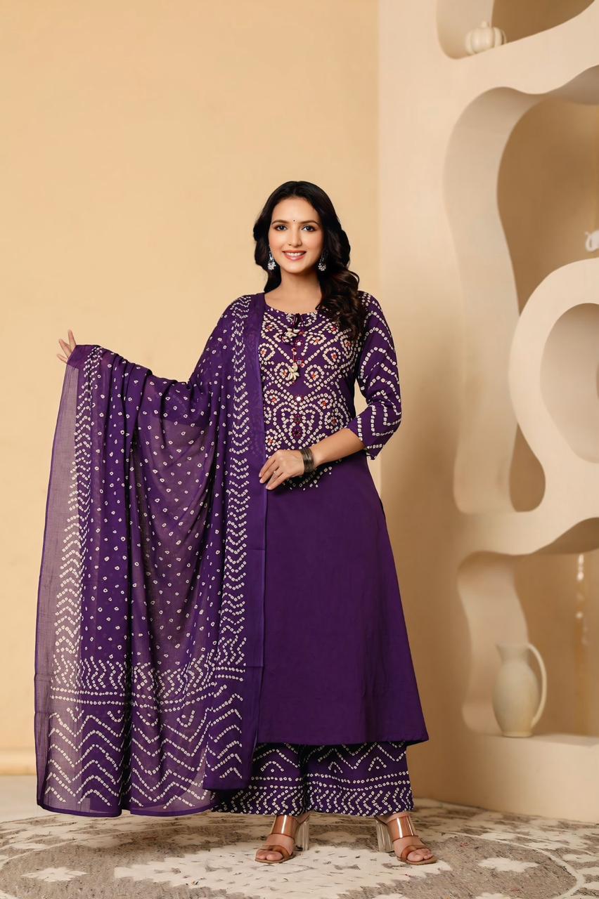 Bna Bnaya Cotton Bandhani Straight Pant Set
