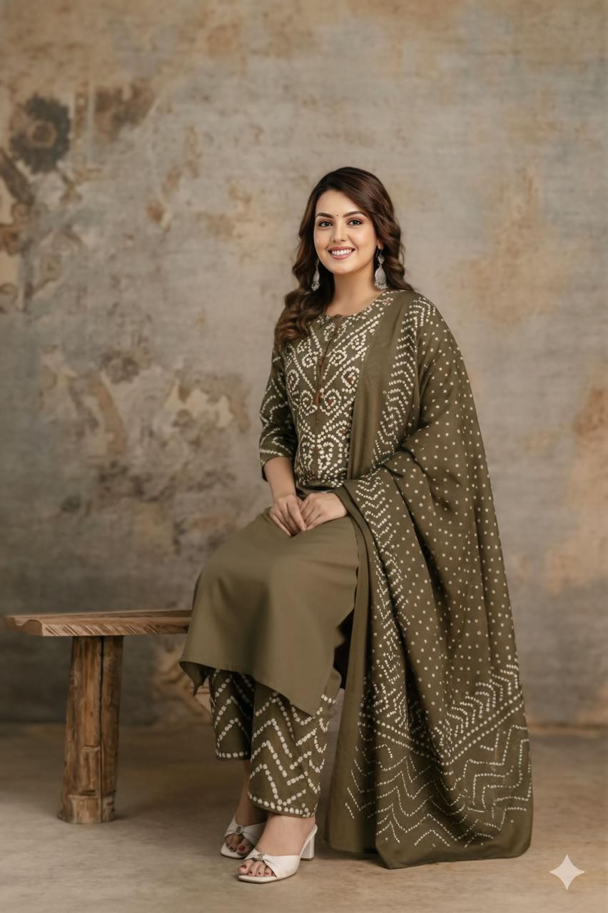 Bna Bnaya Cotton Bandhani Straight Pant Set