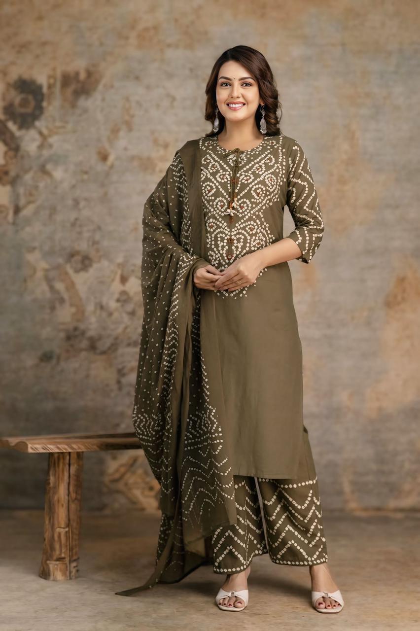 Bna Bnaya Cotton Bandhani Straight Pant Set