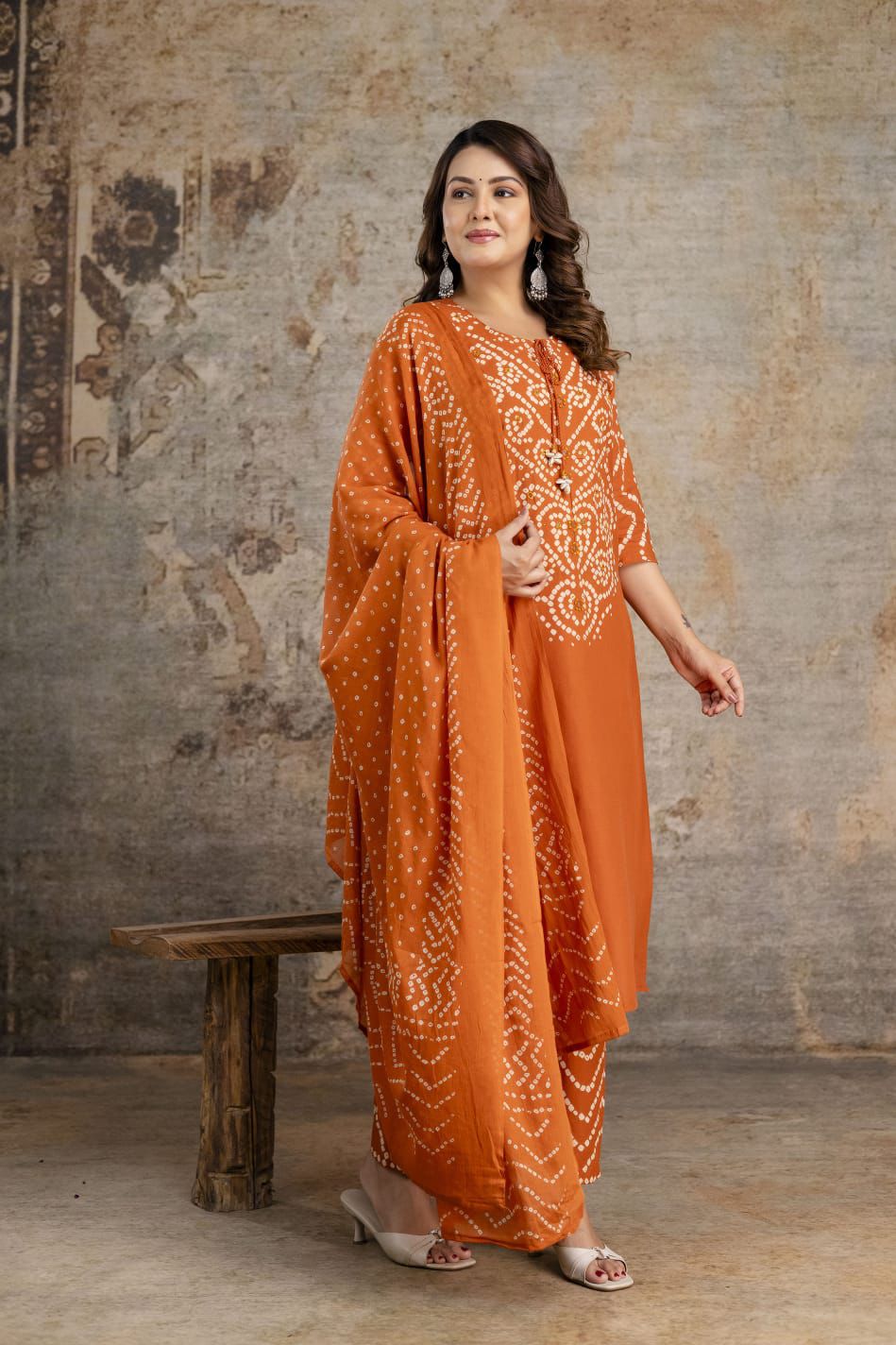 Bna Bnaya Cotton Bandhani Straight Pant Set