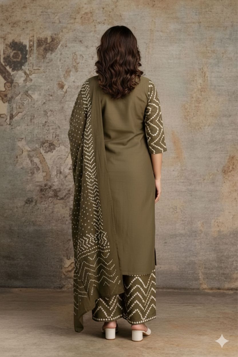 Bna Bnaya Cotton Bandhani Straight Pant Set