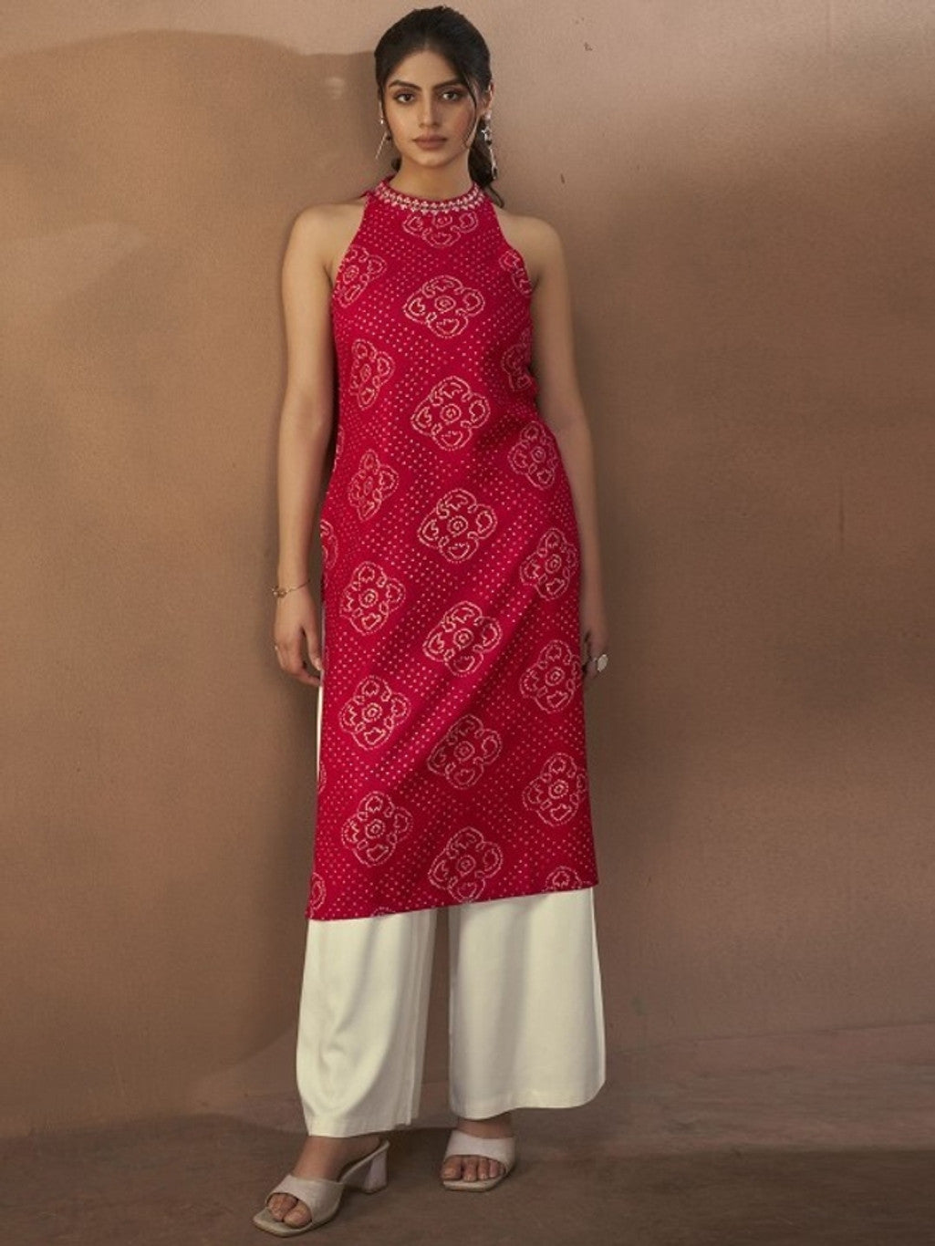 Printed Halter Neck Straight Kurta